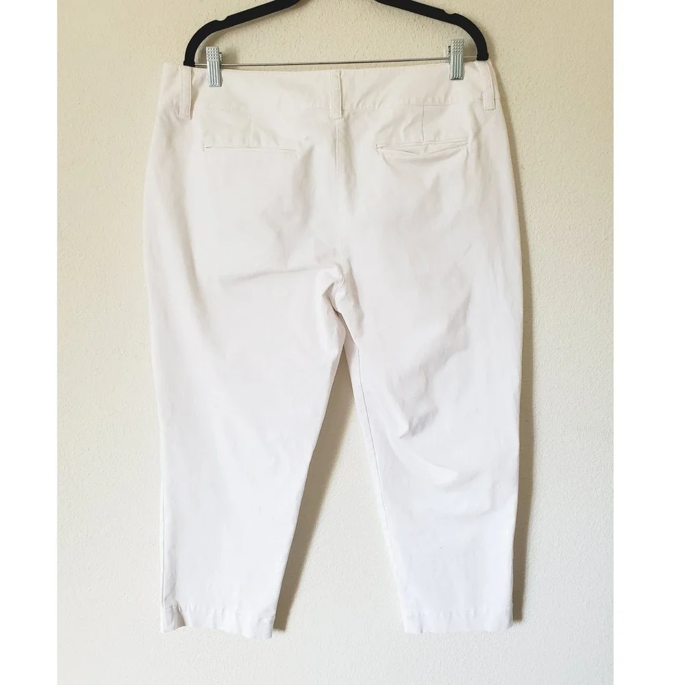 Eileen Fisher White Organic‎ Cotton Stretch Cropped Pants Womens Large